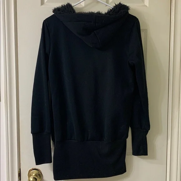 🌷3 for$25🌷Unbranded, US M, Black Faux Fur Lined Long Hoodie Dress with Pockets - Picture 2 of 9